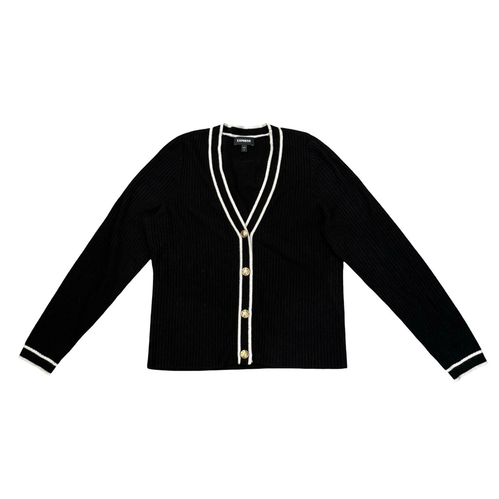 Express Black Cardigan Sweater with White Trim
